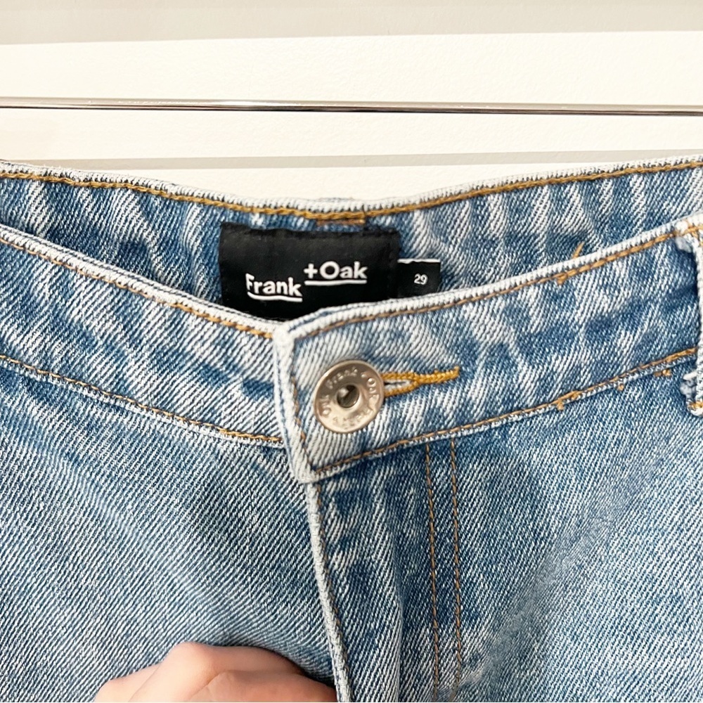 Frank & Oak Light Wash Raw Edge Straight Leg Jeans - Picture 5 of 9